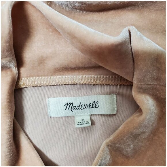 Madewell Womens Velvet Short Sleeve Mock Neck Top Blush Pink size Small - Picture 7 of 10